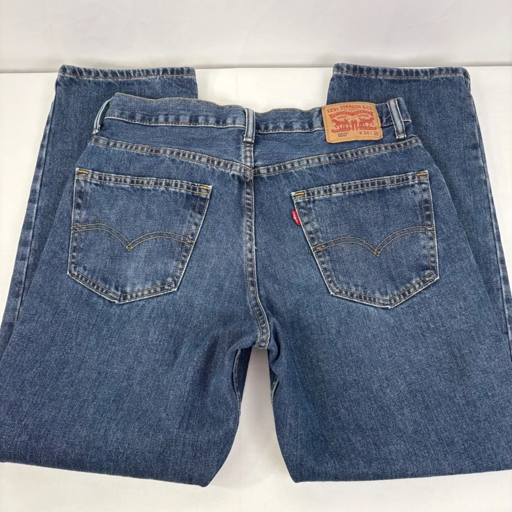 Levis Men's 550 Relaxed Fit Tapered Leg Jeans Dark Wash Blue Denim 34x30